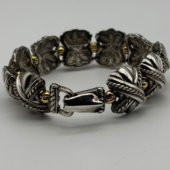 Vintage Premier Designs Silver Plated Gold Plated Chunky X Links Bracelet Marked - Picture 3 of 16